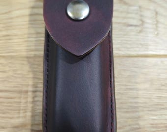 Buck 110 custom leather knife sheath. Brown. Plain flap. Sheath only