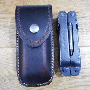 Leatherman Super tool 300 Crazy Horse leather sheath. Tooled flap. Sheath only.