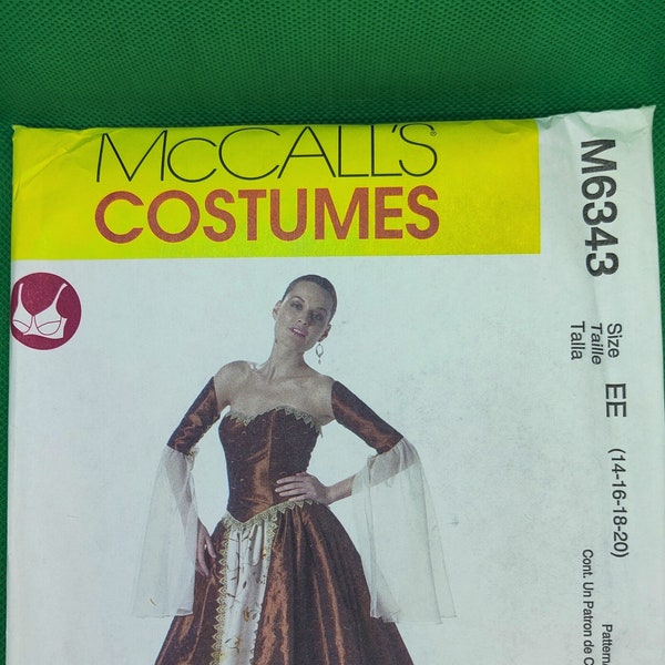 McCalls 6343 Costume Corset Skirt Sleeves Gauntlets Formal Dress Sizes 14-20 Plus Size Women's Uncut Pattern DIY Wedding Prom Bridesmaid