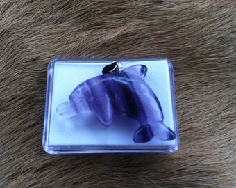 Carved stone Dolphin necklace.  Made of Fluorite