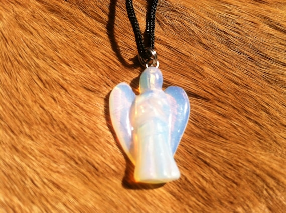 Carved stone angel necklace.  Made of moon stone. - image 1