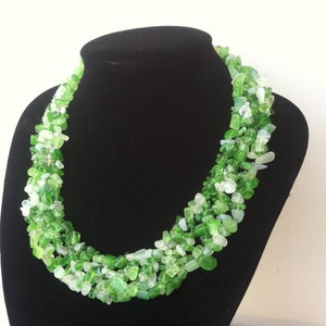 Green and White glass choker necklace image 5