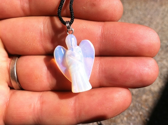 Carved stone angel necklace.  Made of moon stone. - image 2