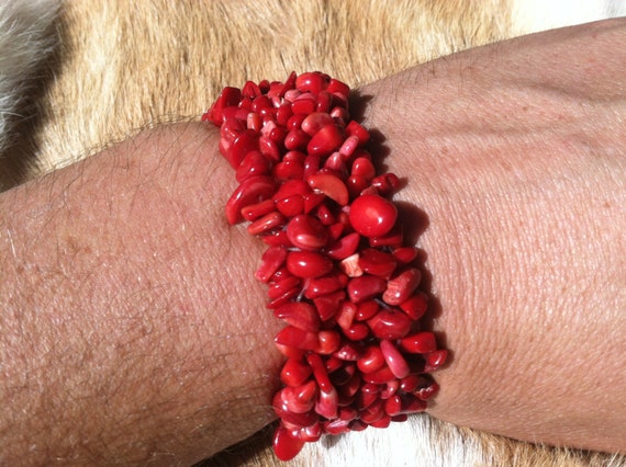 Red coral  tumbled stone braclet - image 4
