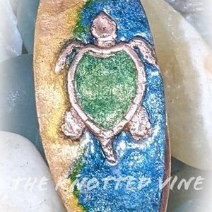 Sea Turtle Tatting Shuttle on beachy background. Made to Order. Available only through theknottedvine on Etsy!
