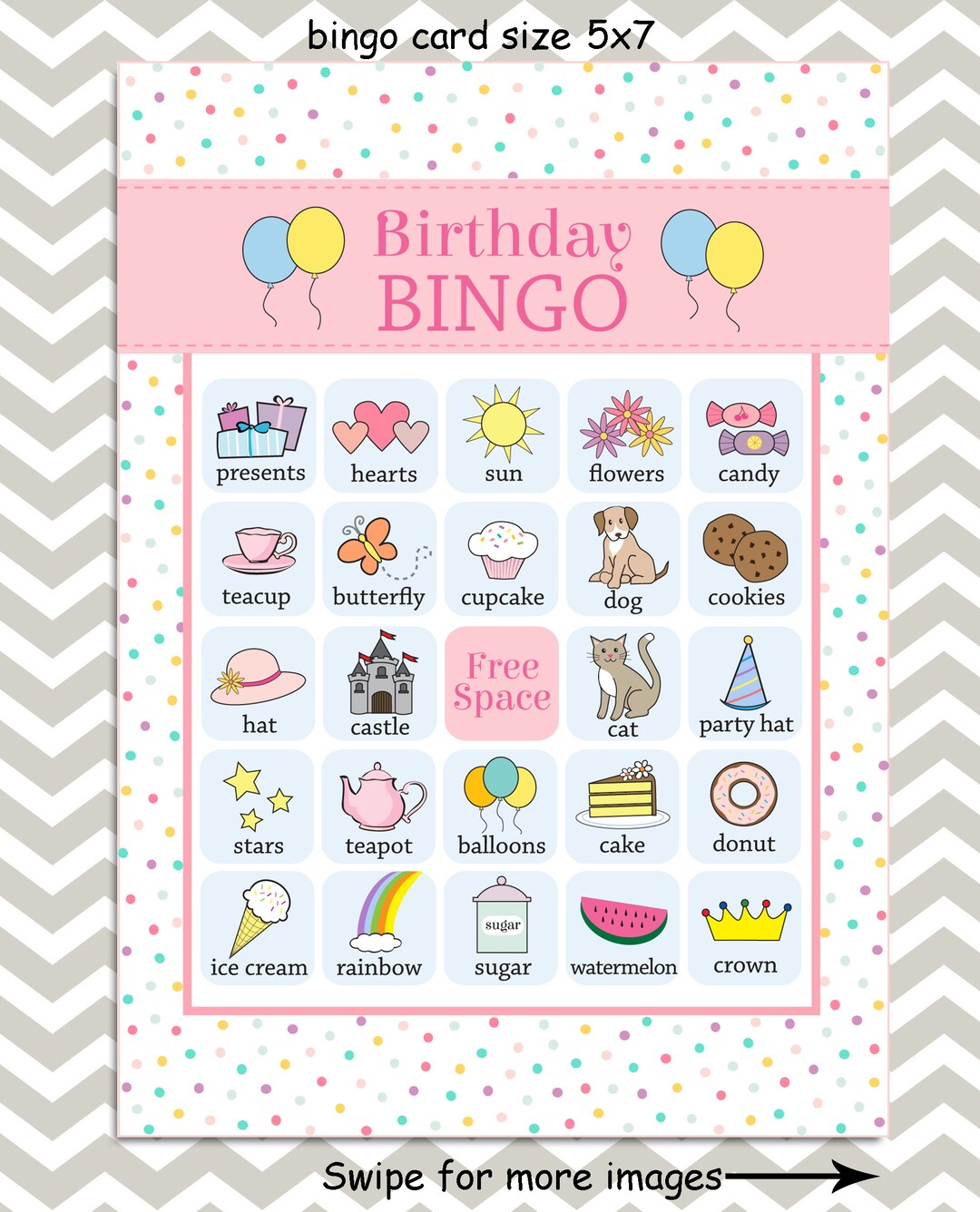 Printable Girl's Birthday Party Game Bingo Cards 16 - Etsy