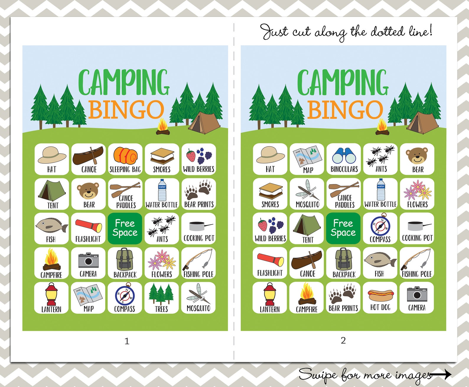20 Camping Bingo Cards 20 Unique Prefilled Game Cards Etsy Canada