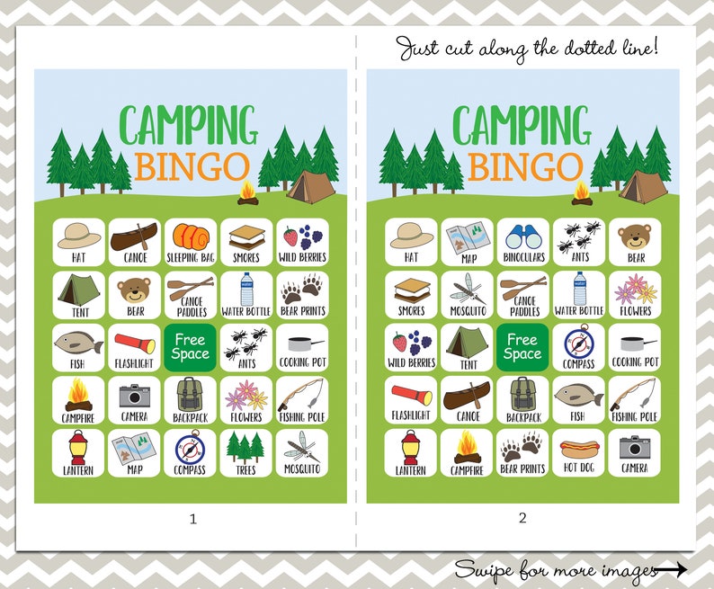 20 Camping Bingo Cards 20 unique prefilled game cards Etsy