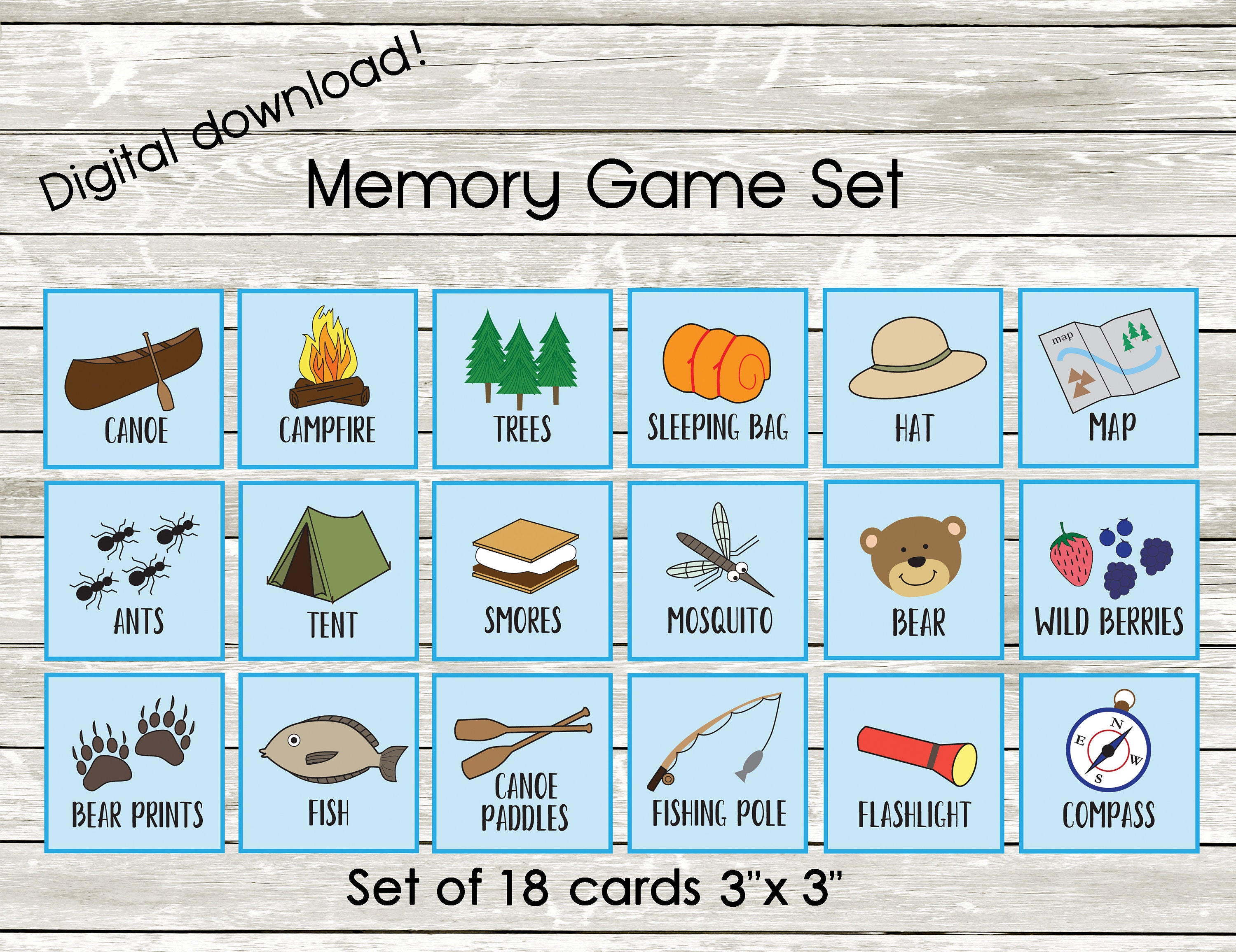 Kid's Memory Game Camping Theme Printable Instant Etsy Canada