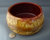 teeming passion: modern, abstract bohemian brick red and caramel variant dog bowl; holds over 32 Fl Oz; made by blind artist