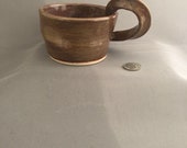 Exhilarate- Small Bohemian Mug whirls of browns, reds, and purples with unconventional Handle, holds 8 ounces – Made by Blind Ceramic Artist