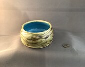 Pet Bowl with etched wavy texture, marbled gray and beige outside, Sky Blue inside, holds 10 Fl