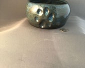 Guide Dog Libby Paw Print Pet Bowl in Bronze and brown tones with deep blue accents, holds 19 FL Ounces– Made by blind ceramic artist