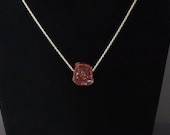 Smoky merlot flat square texture pendent on 18"-"20 leather Necklace; handmade by blind artist