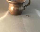 Bohemian Demitasse small mug in light brown with underlying whirls of purple tactile unusual, expressive handle-Made by Blind Ceramic Artist