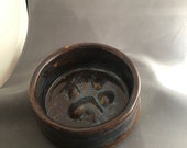 Paw Print Guide Dog Libby small Pet Bowl, variegated blue, green, golden colors, tactile beveled paw print-Made by blind ceramic artist