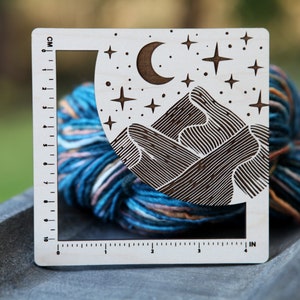 Moon and Stars over Mountains Gauge Swatch 4 Inches and 10 Centimeters made from Maple Wood For Knit, Crochet and other Fiber Arts image 10