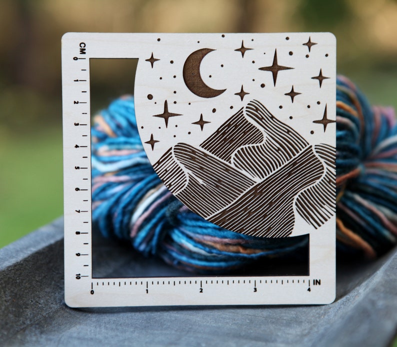 Moon and Stars over Mountains Gauge Swatch 4 Inches and 10 Centimeters made from Maple Wood For Knit, Crochet and other Fiber Arts image 10