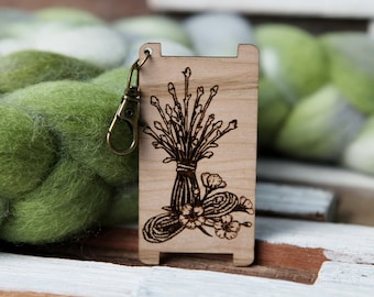 Flax Bouquet and Yarn Skein Spinners Control Tool , WPI (Wraps per Inch) Ruler made from cherry wood for yarn gauge