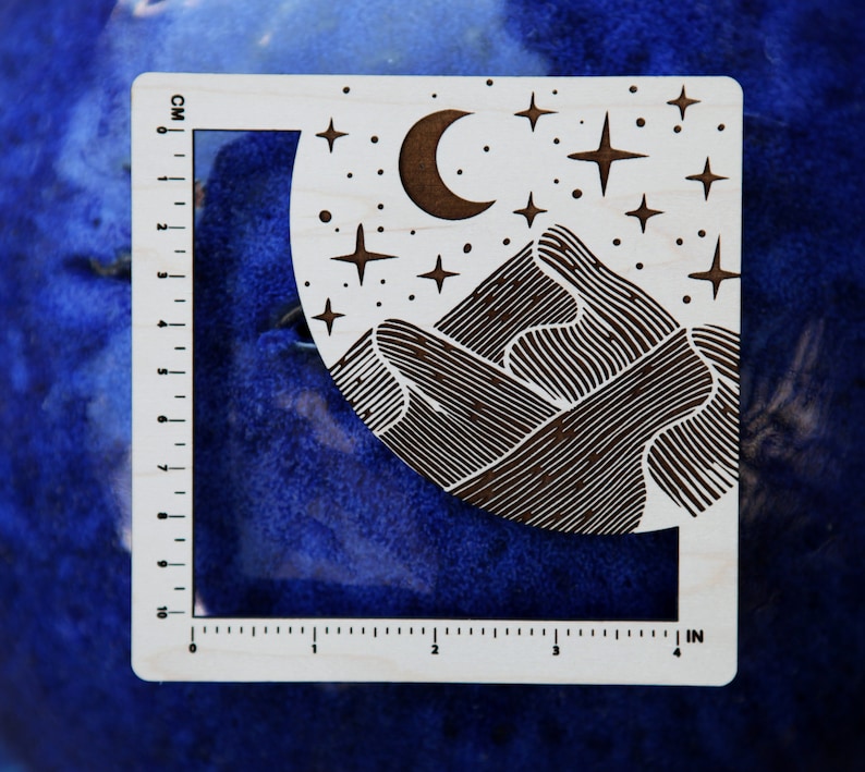 Moon and Stars over Mountains Gauge Swatch 4 Inches and 10 Centimeters made from Maple Wood For Knit, Crochet and other Fiber Arts image 4