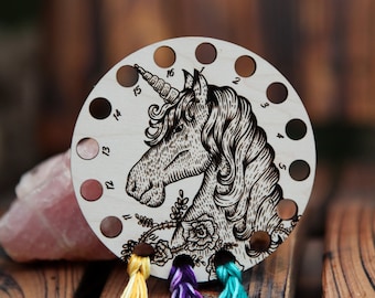 Unicorn Embroidery Floss Thread Storage Holder - Maple Wood to store your cross stitch needlepoint- Stallion Mythical Horse Creature