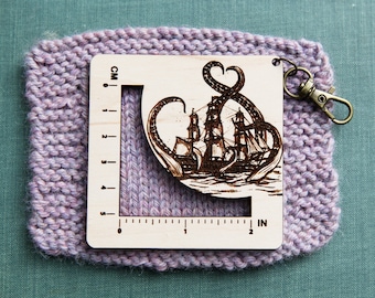 Kraken Squid Gauge Swatch Measurement Ruler in Inches and Centimeters -Maple Wood with Bronze Clasp - For Knit, Crochet and other Fiber Arts