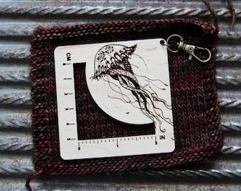 Jellyfish Gauge Swatch Measurement Ruler in Inches and Centimeters -Maple Wood with Bronze Clasp - For Knit, Crochet and other Fiber Arts