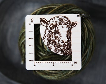 Sheep Gauge Swatch Measurement Ruler in Inches and Centimeters - Maple Wood with Bronze Clasp - For Knit, Crochet and other Fiber Arts