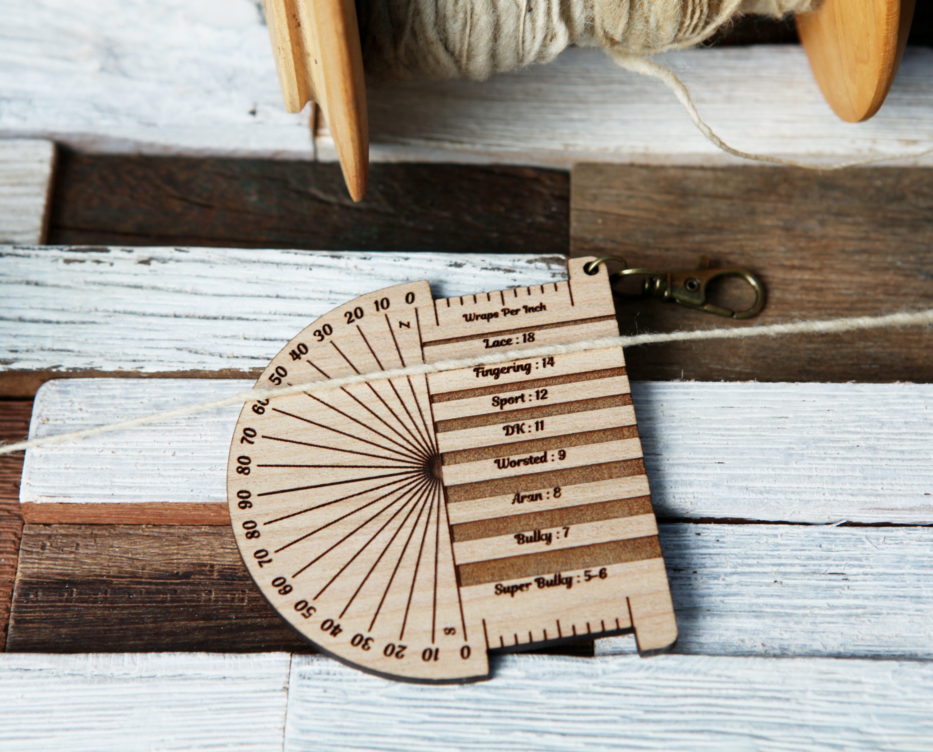 Wooden Yarn WPI Gauge Tool - June Rose Pattern For Spinners & Knitters