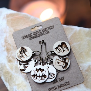 Spa Day Knitting Stitch Markers - Maple wood- Set of 6 - Relax and treat yourself to these spa day knit markers.