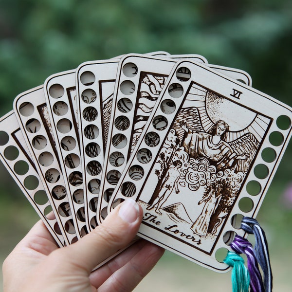 Tarot Cards Embroidery Floss Thread Storage Holders  - Major Arcana Deck Cards made from Maple Wood to store your cross stitch needlepoint