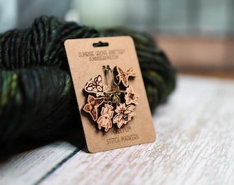 Insect Stitch Markers for knitting and crochet, made from cherry wood- Set of 6 bugs, bee, luna moth, beetle, moth, butterfly, horned beetle