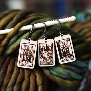 Tarot Cards removable knitting progress keepers and crochet stitch markers. Set of 3 of The High Priestess, The Empress and The Emperor