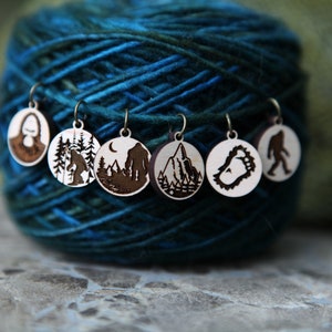 Sasquatch Knitting Stitch Markers - Maple wood- Set of 6 - Keeper of the Woods and Mountains and Forest: Yeti, Bigfoot, Abominable Snowman