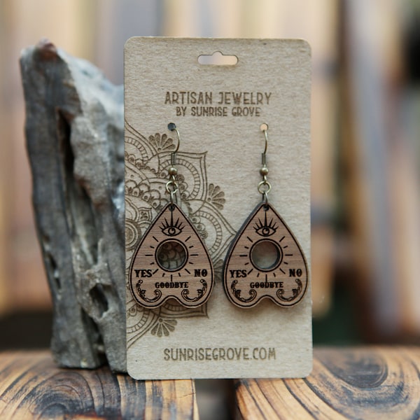 Boucles d'oreilles en bois de planche à ouija - Noyer ou érable