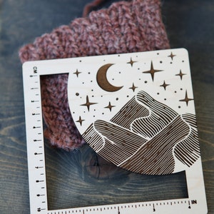 Moon and Stars over Mountains Gauge Swatch 4 Inches and 10 Centimeters made from Maple Wood For Knit, Crochet and other Fiber Arts image 5