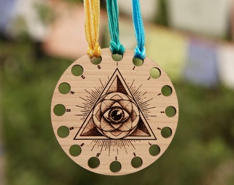 Eye of Providence Floss Thread Storage Holder - All Seeing Eye Round Cherry Wood to store your cross stitch needlepoint yarn