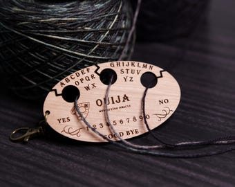 Ouija Board knitting & crochet yarn separator. Yarn divider with three holes for colorwork, made from cherry wood.