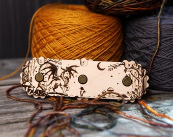 Chimera Knitting & Crochet Row Counter. 3 digit dials to keep progress of rows. Witchy cryptid with moon and mushroom forest