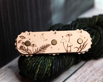 Mushroom Forest Knitting and Crochet Row Counter. 3 digit dial to keep progress of your rows. Moth with plants and moon made from maple wood