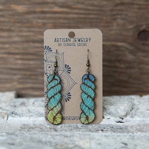 Yarn hank earrings (larger). Choose from a mix of colors or bare wood look. Great for those into fiber yarns and yarn skeins.