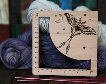 Luna Moth Gauge Swatch Measurement Ruler in 4 Inches and 10 Centimeters made from Cherry Wood - For Knit, Crochet and other Fiber Arts