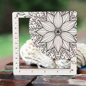 Flower Mandala Gauge Swatch Measurement Ruler in 4 Inches and 10 Centimeters made from Maple Wood - For Knit, Crochet and other Fiber Arts