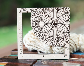 Flower Mandala Gauge Swatch Measurement Ruler in 4 Inches and 10 Centimeters made from Maple Wood - For Knit, Crochet and other Fiber Arts