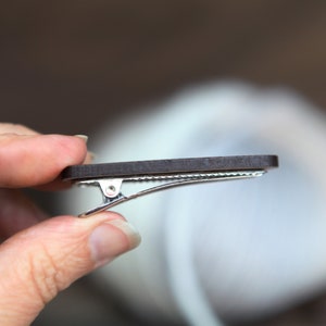 Clip for yarn ball or hair. Engraved wood clip with bird feather. Great for loose ends on yarn or hair barrette. image 5