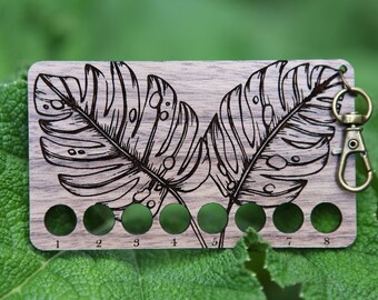 Monstera Tropical Leaf Embroidery Floss Thread Storage Holder - Leaves Rectangle Walnut Wood to store your cross stitch needlepoint yarn