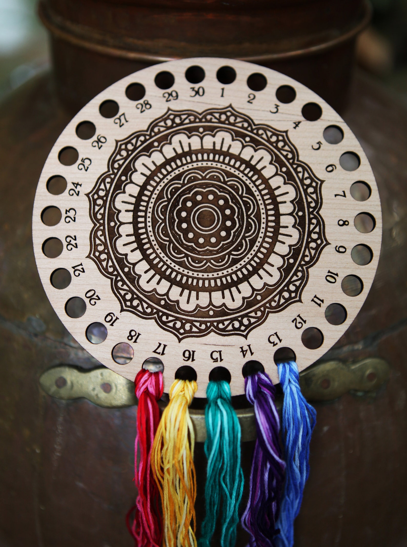 Mandala Embroidery Thread Organizer from Sunrise Grove on Etsy