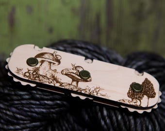 Mushroom Forest Knitting and Crochet Row Counter. 3 digit dial to keep progress of your rows. Moth with plants and moon made from maple wood