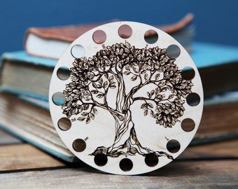 Tree Embroidery Floss Thread Storage Holder - Circle Tree of Life Maple Wood to store your cross stitch needlepoint yarn