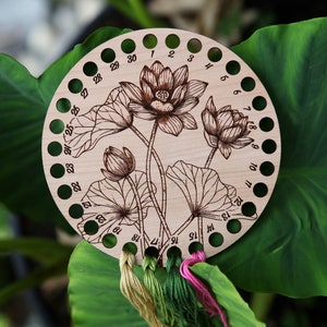 Lotus Flower Embroidery Floss Thread Storage Holder- 30 Hole Circle Cherry Wood to store your cross stitch needlepoint yarn